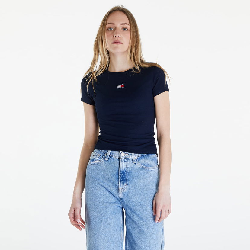 Majica kratkih rukava Tommy Hilfiger Slim Badge Ribbed Tee Dark Night Navy Crna | DW0DW17881 C1G