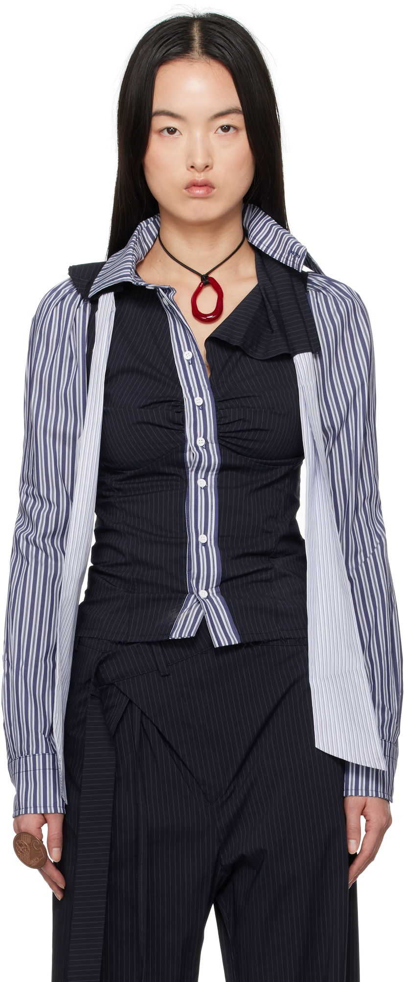 Košulja Ottolinger Ottolinger Deconstructed Lavallière Shirt Tamnoplava | 11140021102