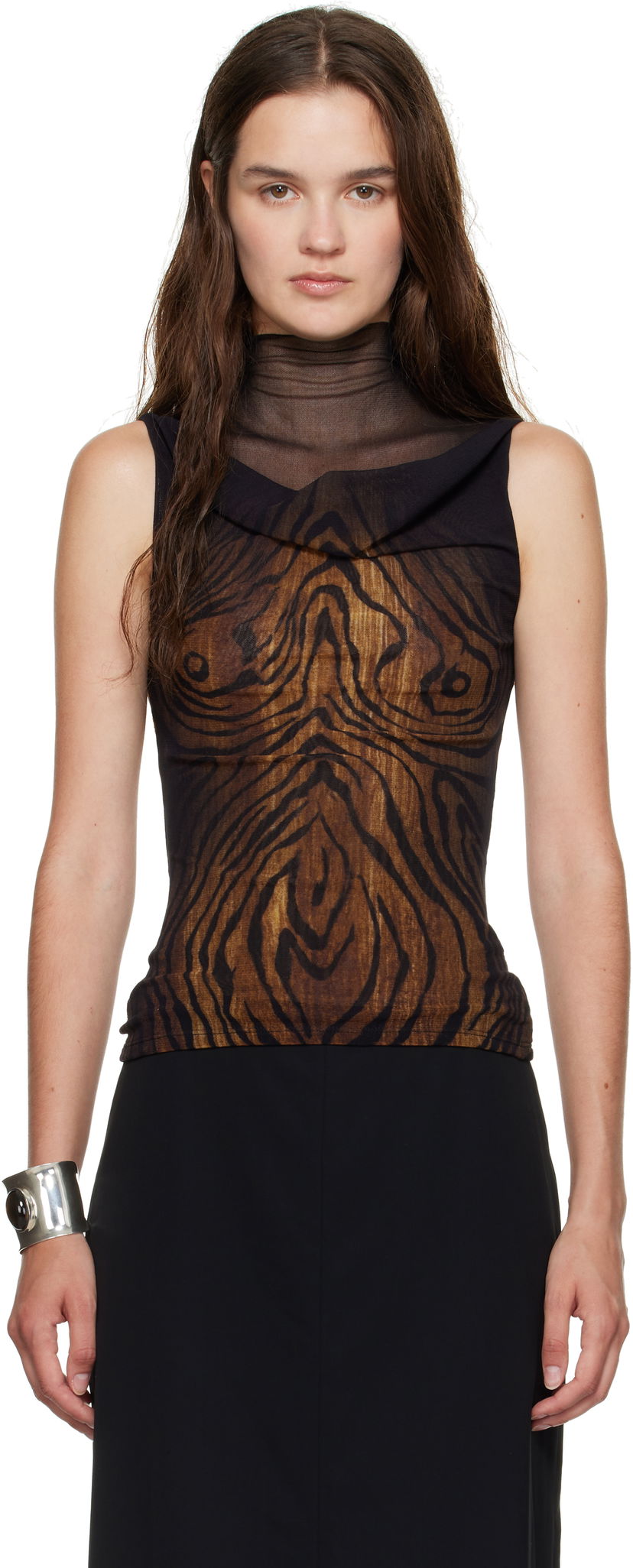 Majica bez rukava Jean Paul Gaultier Jean Paul Gaultier Double Layered Wood Print Tank Top Smeđa | 25/03-W-TO315-M002P-0060
