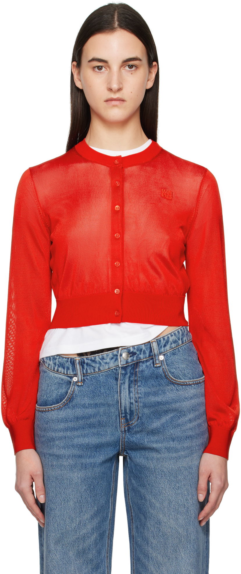 Džemper Alexander Wang Alexanderwang.t Embroidered Cropped Cardigan Plava | 4KC1253070