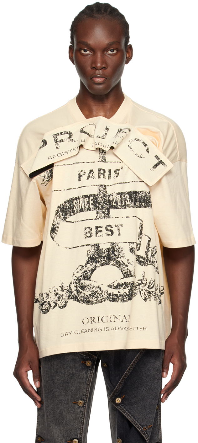 Majica kratkih rukava Y/PROJECT Velcro 'Paris' Best' T-Shirt Bež | 204TS017