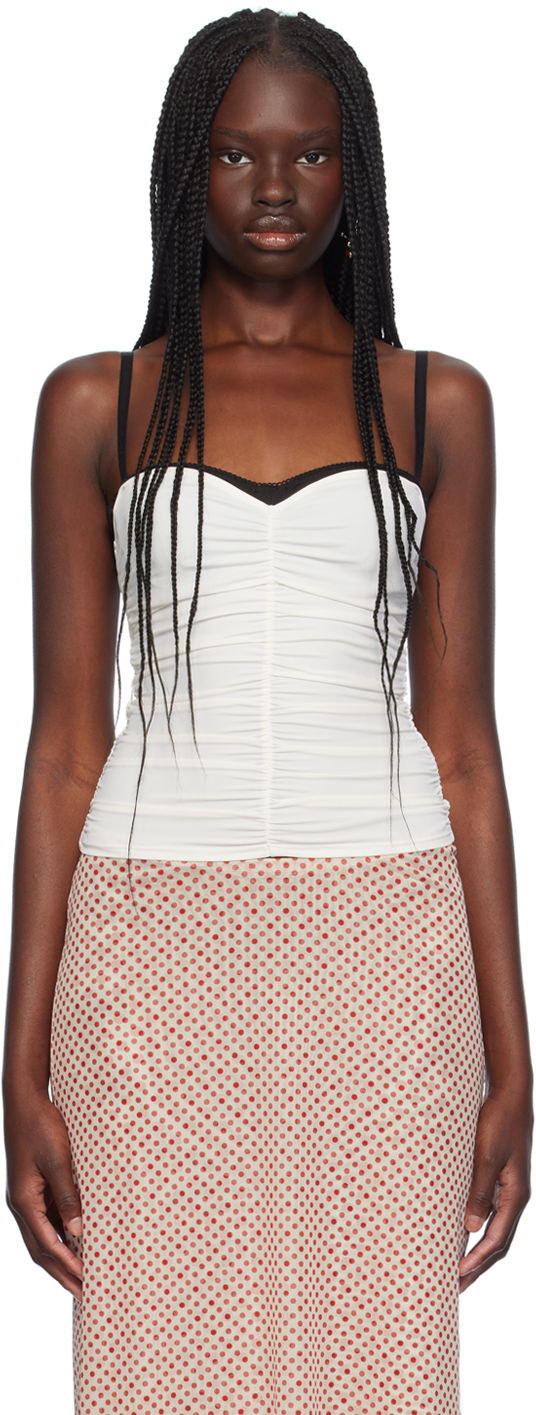 Majica bez rukava Miaou Miaou Renzo Ruched Cami Tank Top Bijela | 7064TKCRM
