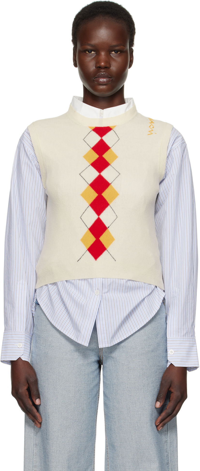 Džemper Marni Marni Argyle Knit Vest Bijela | GCMD0591Q0 UFH546