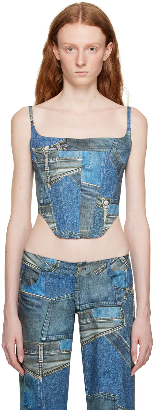 Majica bez rukava Miaou Miaou Venus Patchwork Denim Camisole Top Plava | 7040SCDEN