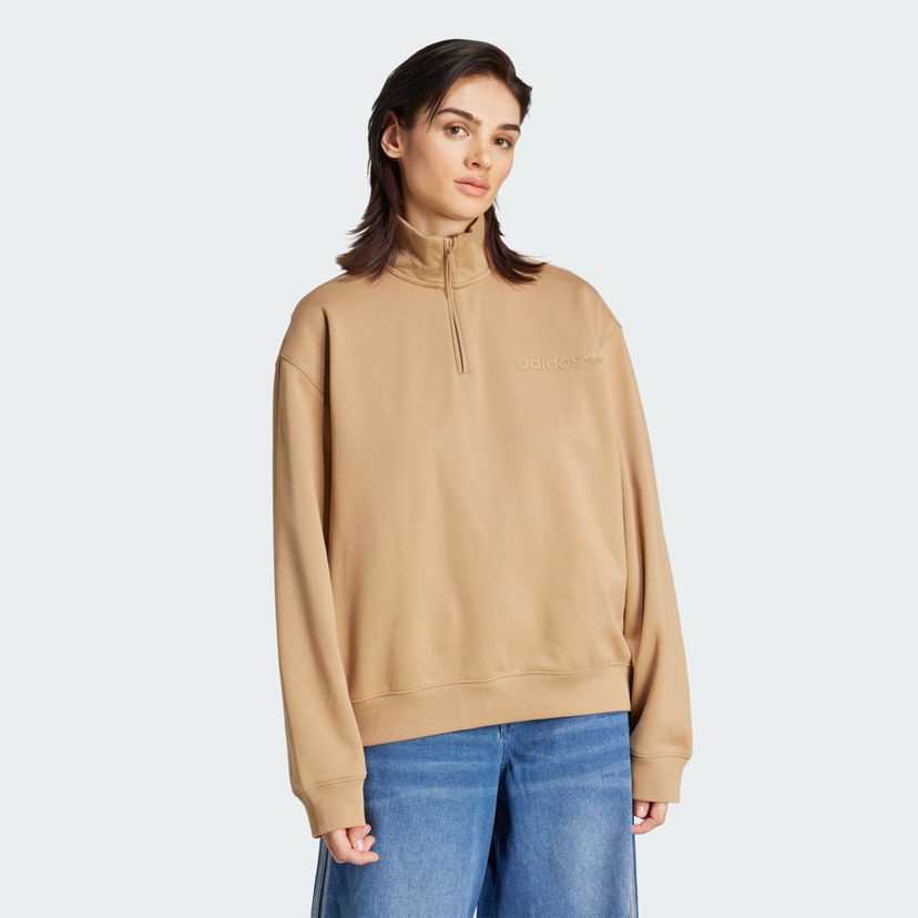 Dukserice adidas Performance Essentials Linear Quarter-Zip Oversized Sweatshirt Bež | JW1024