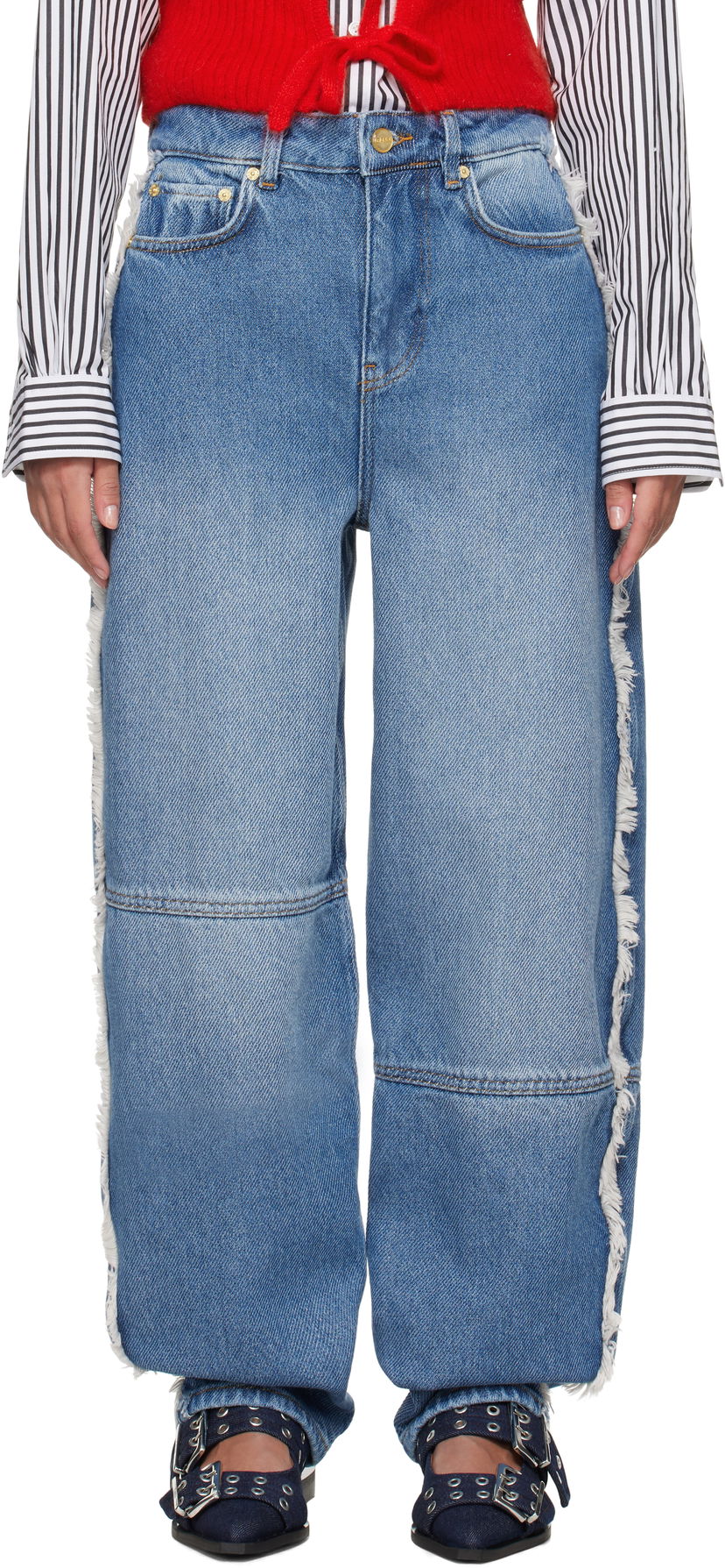 Jeans GANNI Ganni Stary Frayed Wide-Leg Jeans Plava | J1602