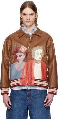 KidSuper Patchwork Portraits Leather Varsity Jacket