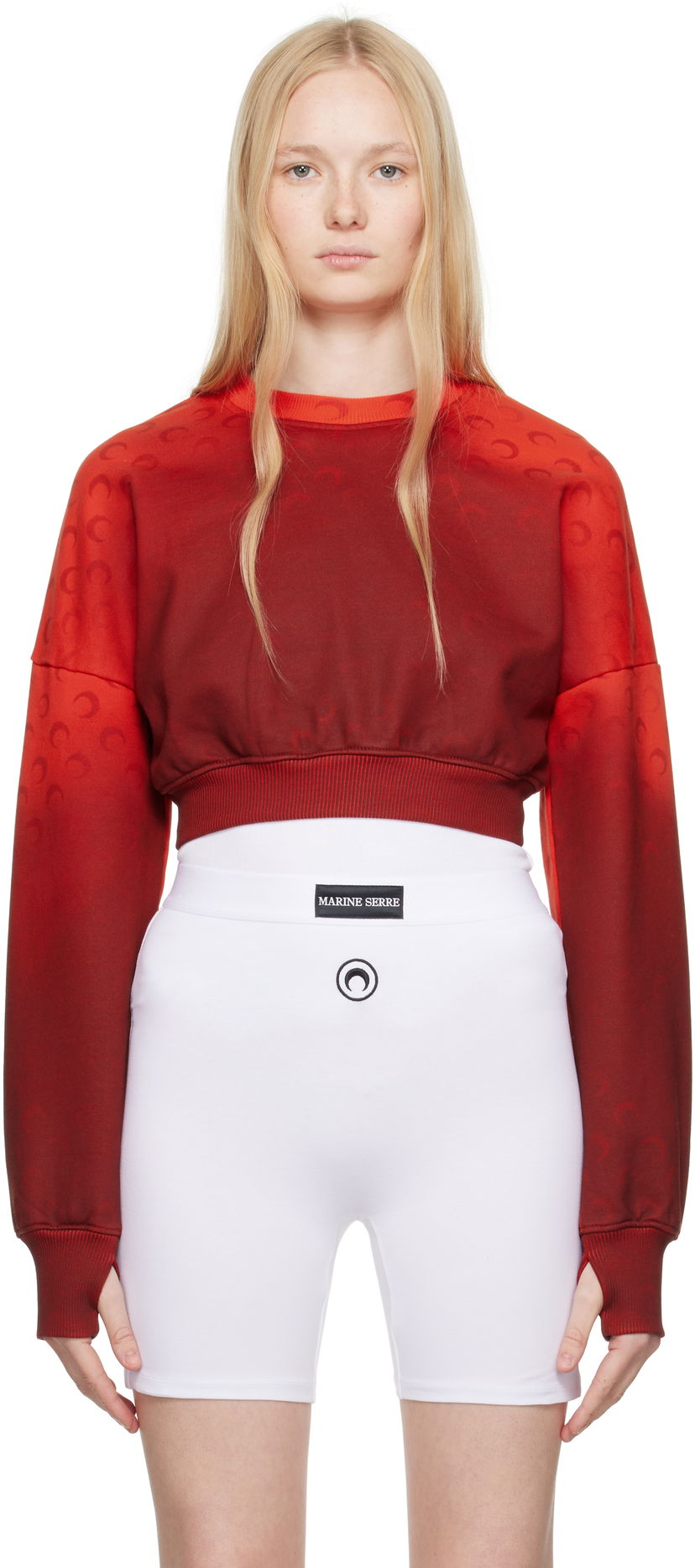Džemper Marine Serre Marine Serre Moon Faded Fleece Cropped Sweatshirt Crvena | WST012A CJER0073