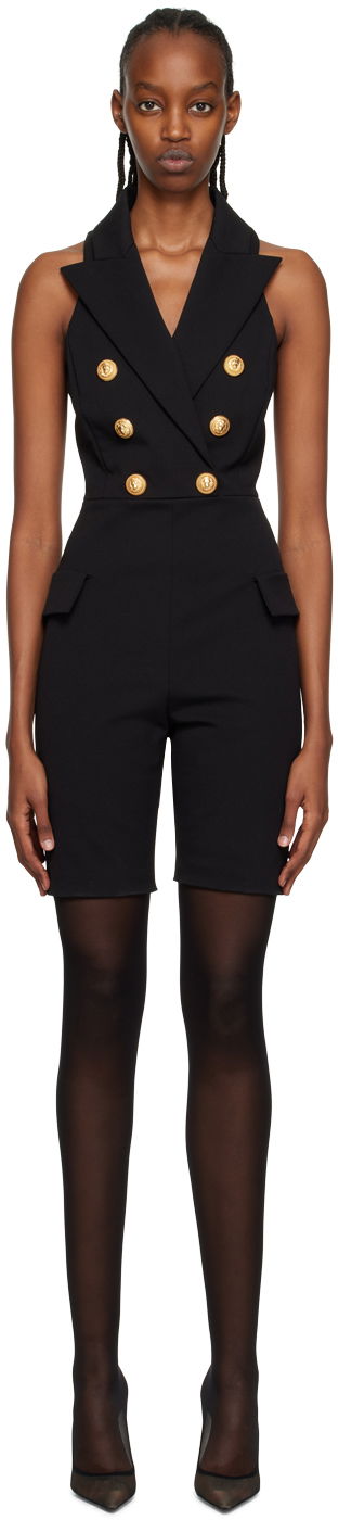 Kombinezon Balmain Black Pointed Lapel Jumpsuit Crna | AF1PT040CC77