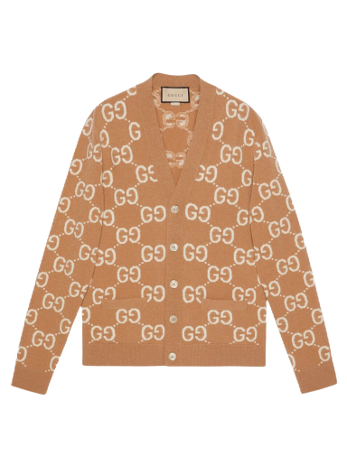Džemper Gucci GG Wool Jacquard V-Neck Cardigan Bež | 694758 XKCC5 2296