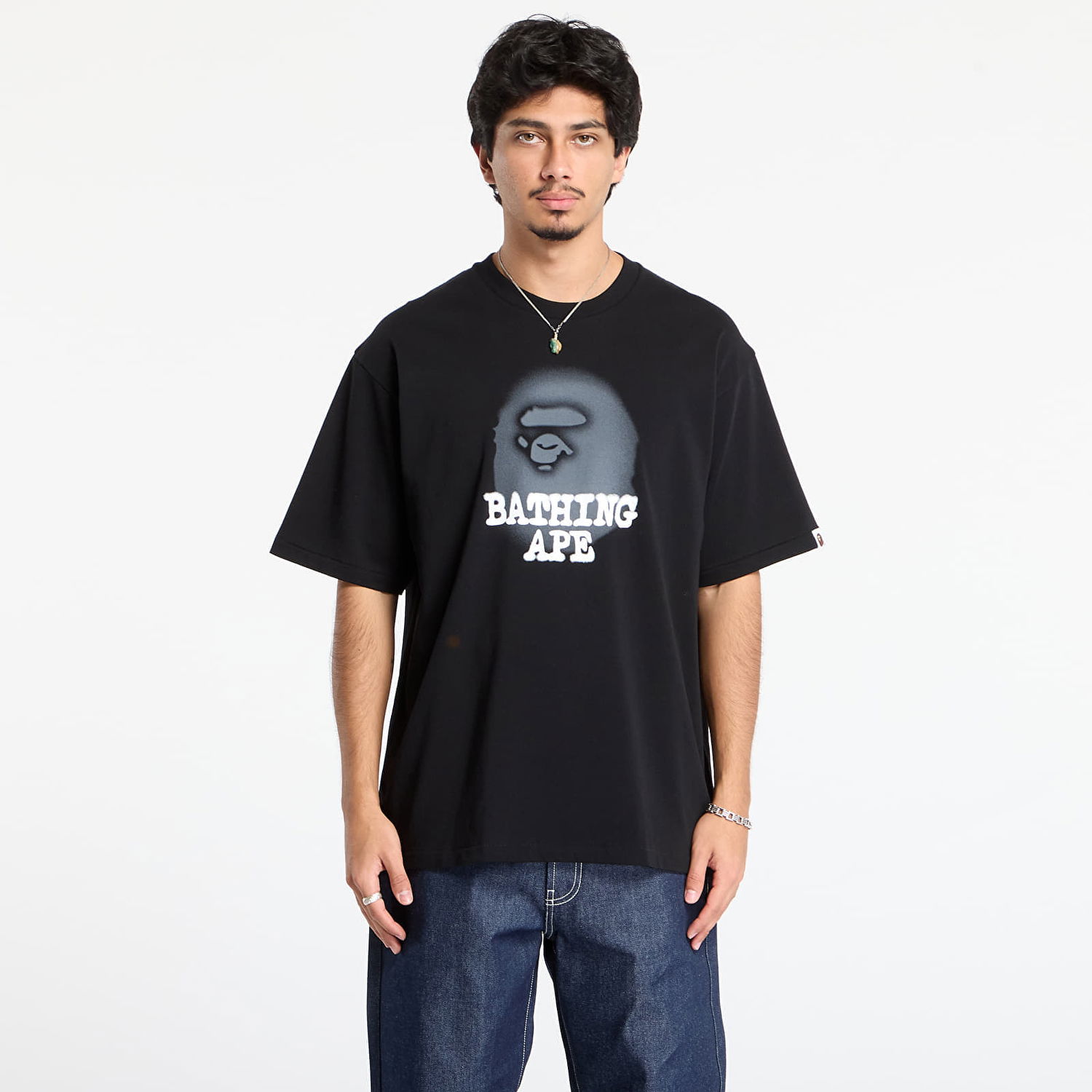 Majica kratkih rukava BAPE Bathing Ape Logo Relaxed Fit Tee Crna | 001TEL801303MBLK, 0
