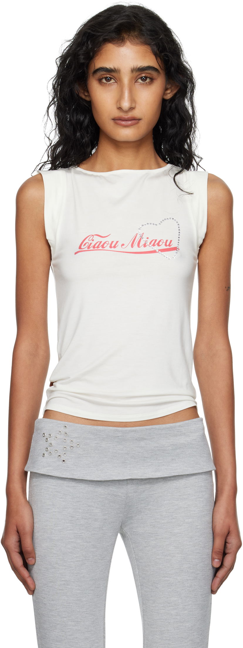 Majica bez rukava Miaou Miaou Lucia Sleeveless Graphic Tank Top Bijela | 7197LJBCMI