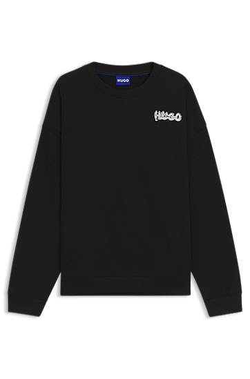 Dukserice BOSS Cotton-terry sweatshirt with logo prints Crna | 50549778
