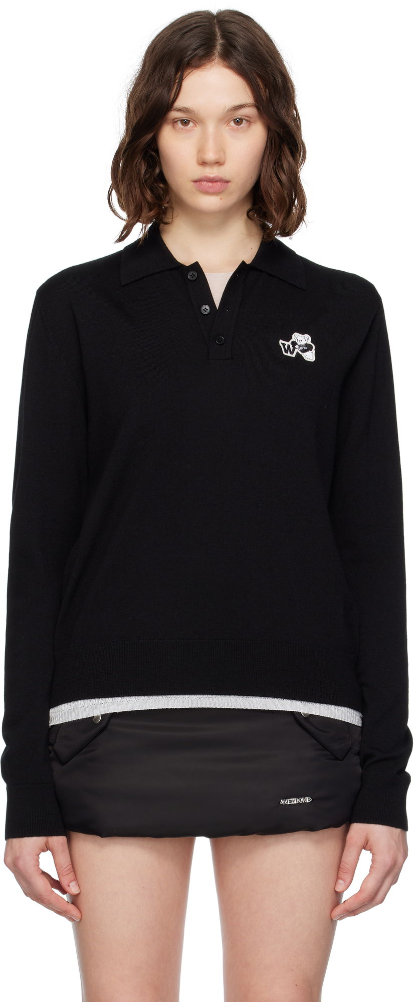 Polo majica We11done We11done Wool Polo with Logo Patch Crna | WD-KT2-25-680-W-BK