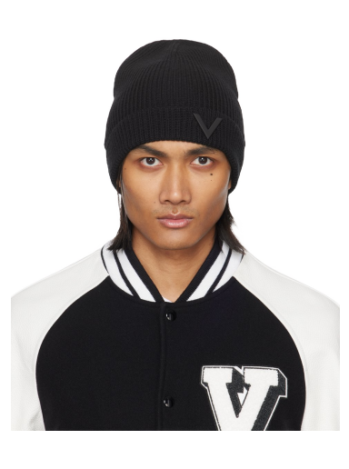 Kapica Valentino Garavani V Appliqué Beanie Crna | 4Y2HB02DWWV