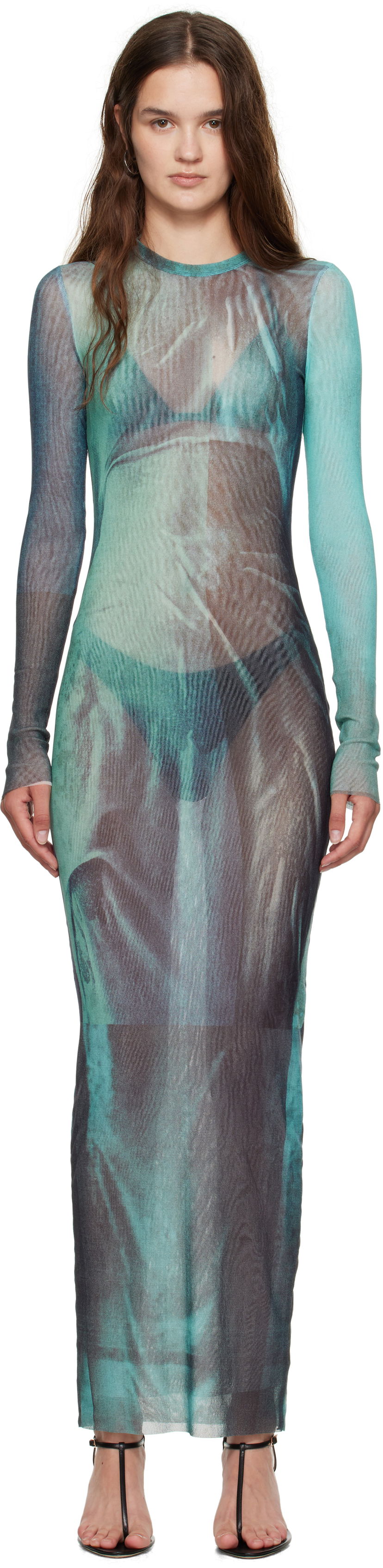 Haljina Jean Paul Gaultier Jean Paul Gaultier 'The Long Water' Mesh Maxi Dress Tirkiz | 25/03-W-DR027-M004P-5557