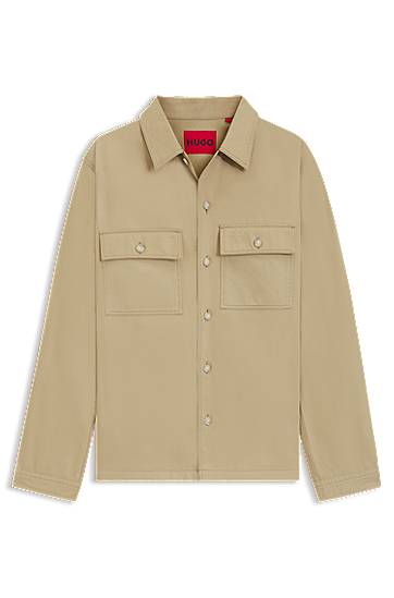 Košulja BOSS Oversized-Fit Cotton Gabardine Shirt with Chest Pockets Bež | 50545383