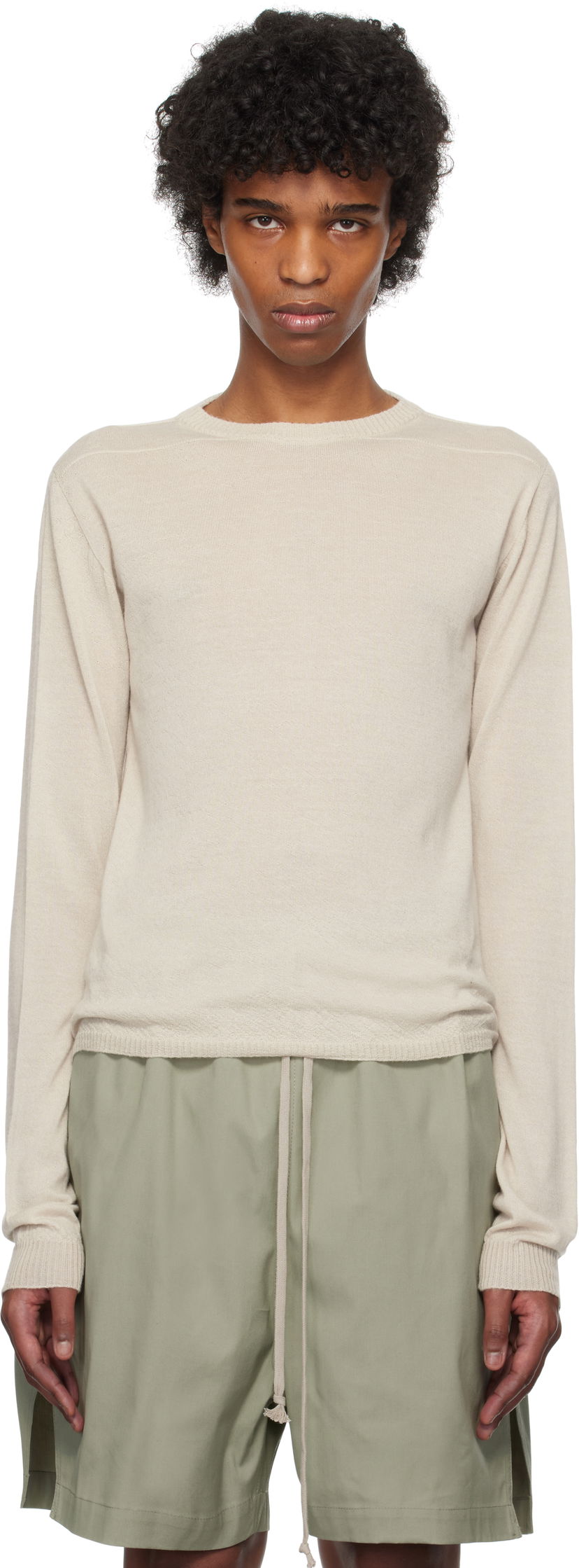 Džemper Rick Owens Rick Owens Hollywood Cropped Level Biker Sweater Bež | RU01E5630 WS