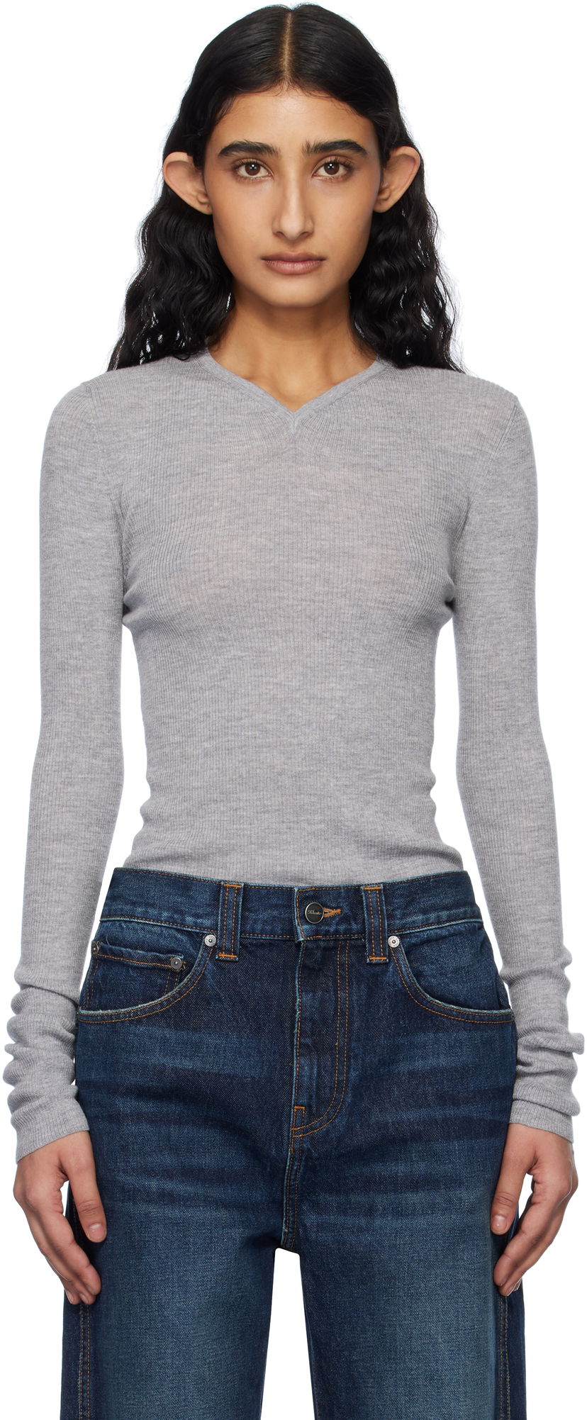 Džemper Khaite KHAITE Tania Ribbed Knit Top Siva | 9699511