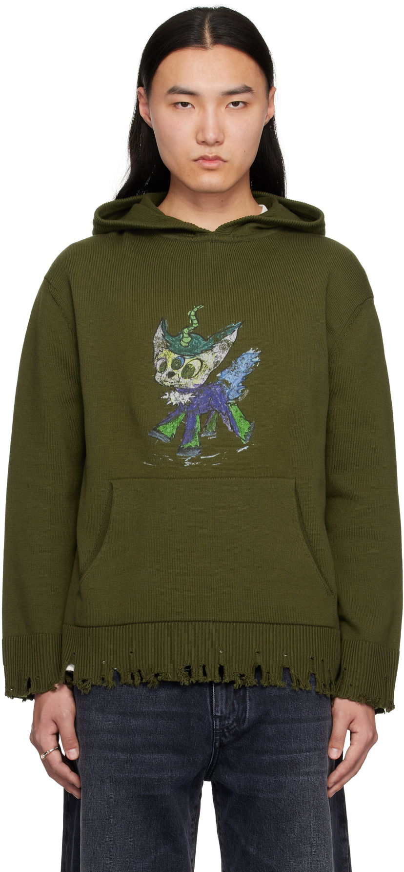 Dukserice We11done We11done Grunge Monster Pony Knit Hoodie Zelena | WD-KT0-25-659-U-KK