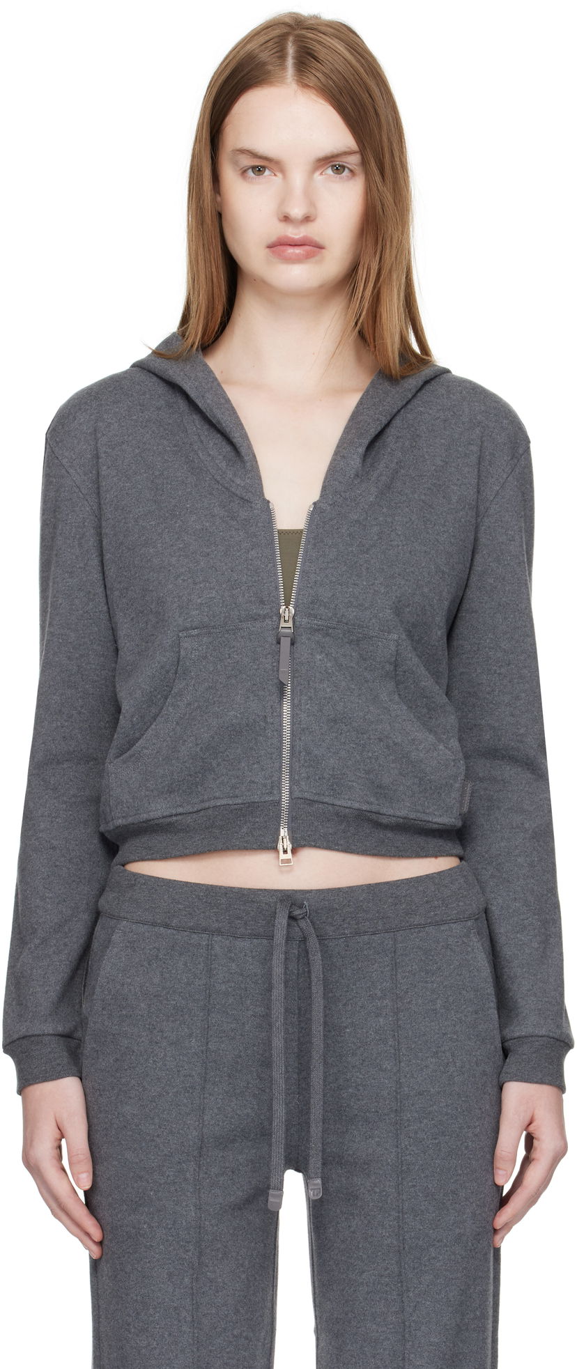 Dukserice Tom Ford TOM FORD Peachy Hand Cotton Jersey Zip-Up Hoodie Siva | FLJ067-JEX173