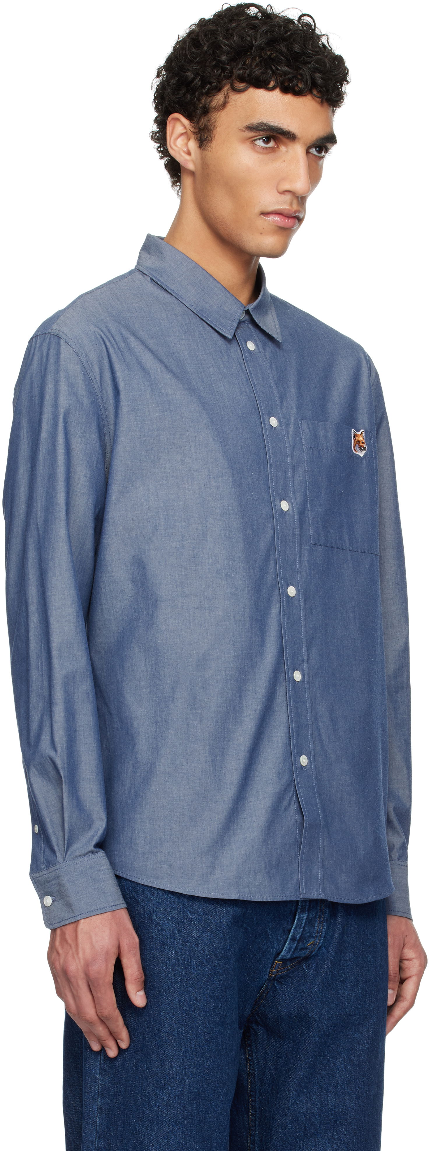 Košulja MAISON KITSUNÉ Maison Kitsuné Fox Head Casual Shirt Plava | OM00432WC5043, 1