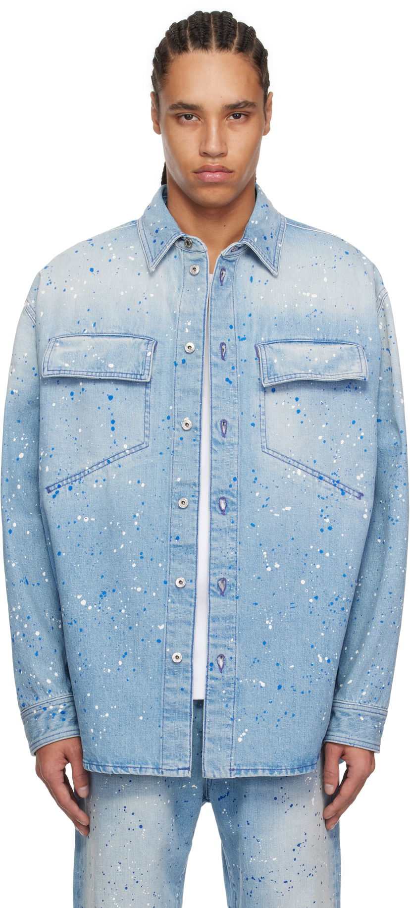 Košulja Off-White Off-White Paint Splatter Denim Shirt Plava | OMYD05HS25DEN0024684