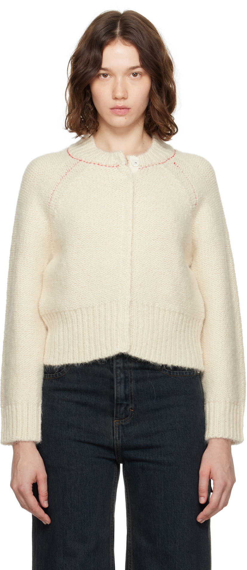 Džemper Eckhaus Latta Eckhaus Latta Fisherman's Bomber Cardigan Bijela | 8264-EL-PF25-EG -
