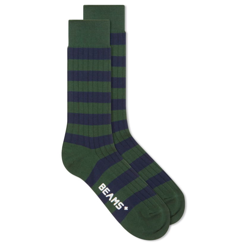 Čarape BEAMS Rib Stripe Socks Zelena | 3843-0012-479-65