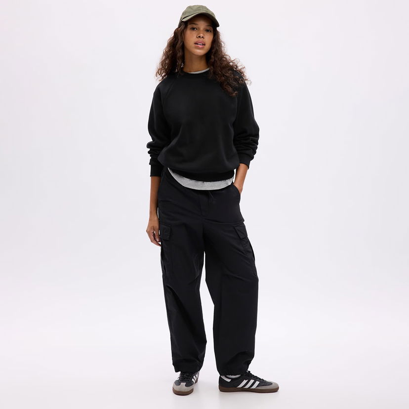 Dukserice GAP Raglan Pullover Crewneck Logo Sweatshirt Black Crna | 765585-19