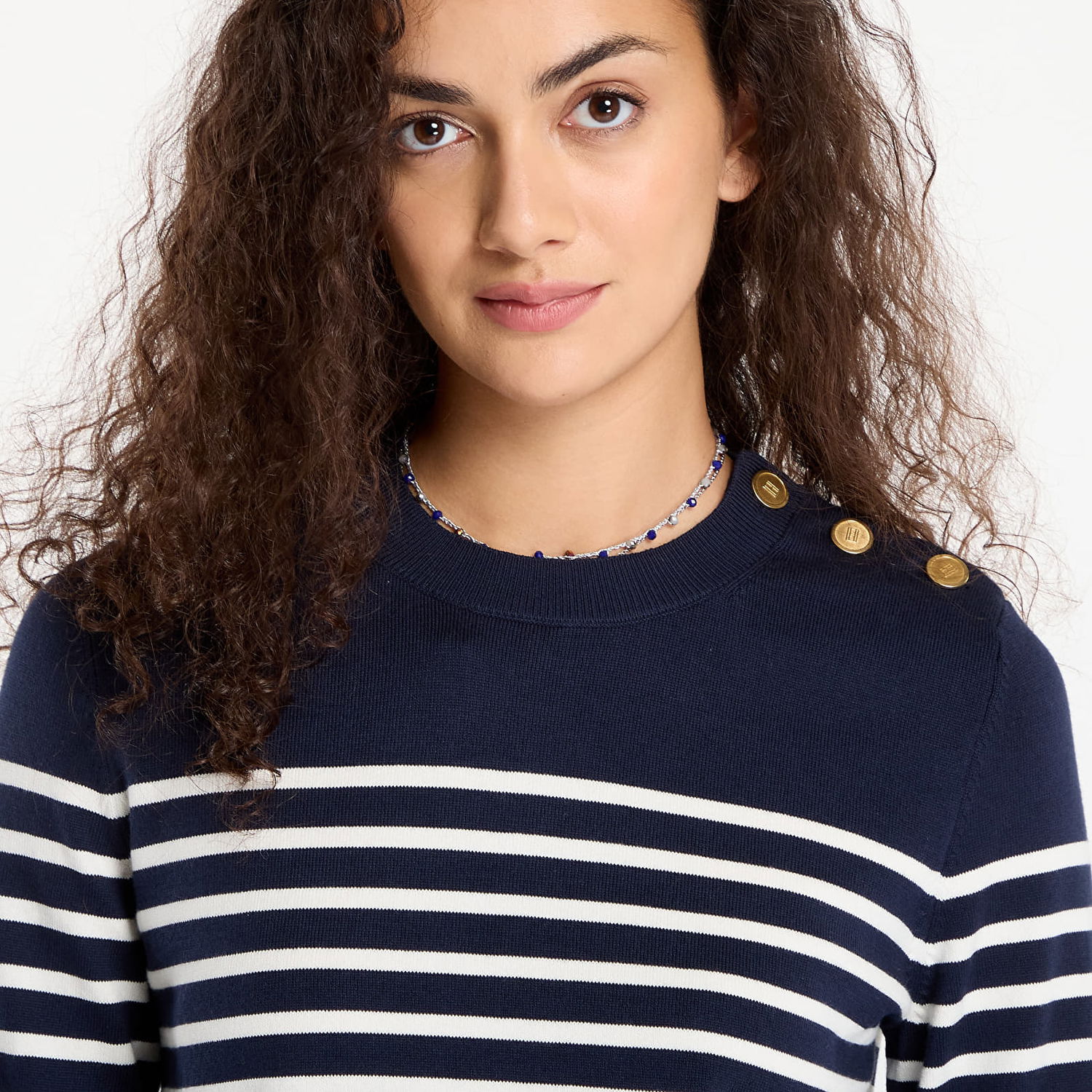 Džemper Tommy Hilfiger Tommy Hilfiger Striped Crewneck Sweater with Gold Buttons Tamnoplava | WW0WW47305-0FI, 1