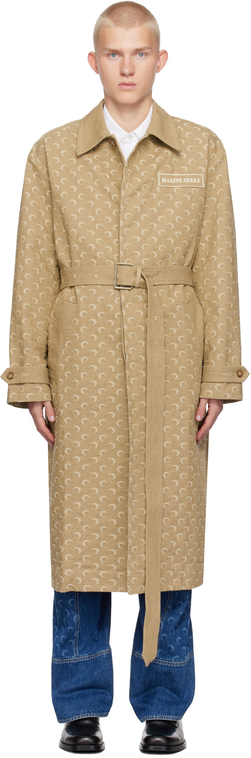Trenčkot Marine Serre Moon Jacquard Twill Trench Coat Bež | UCO027A CWOV0036