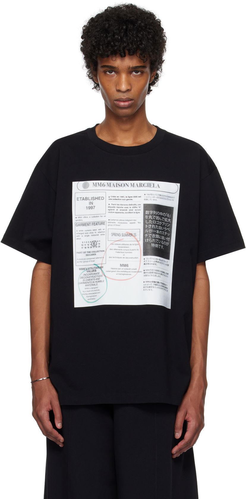 Majica kratkih rukava Maison Margiela MM6 Newspaper Print T-Shirt Crna | SH0GC0043 S24312