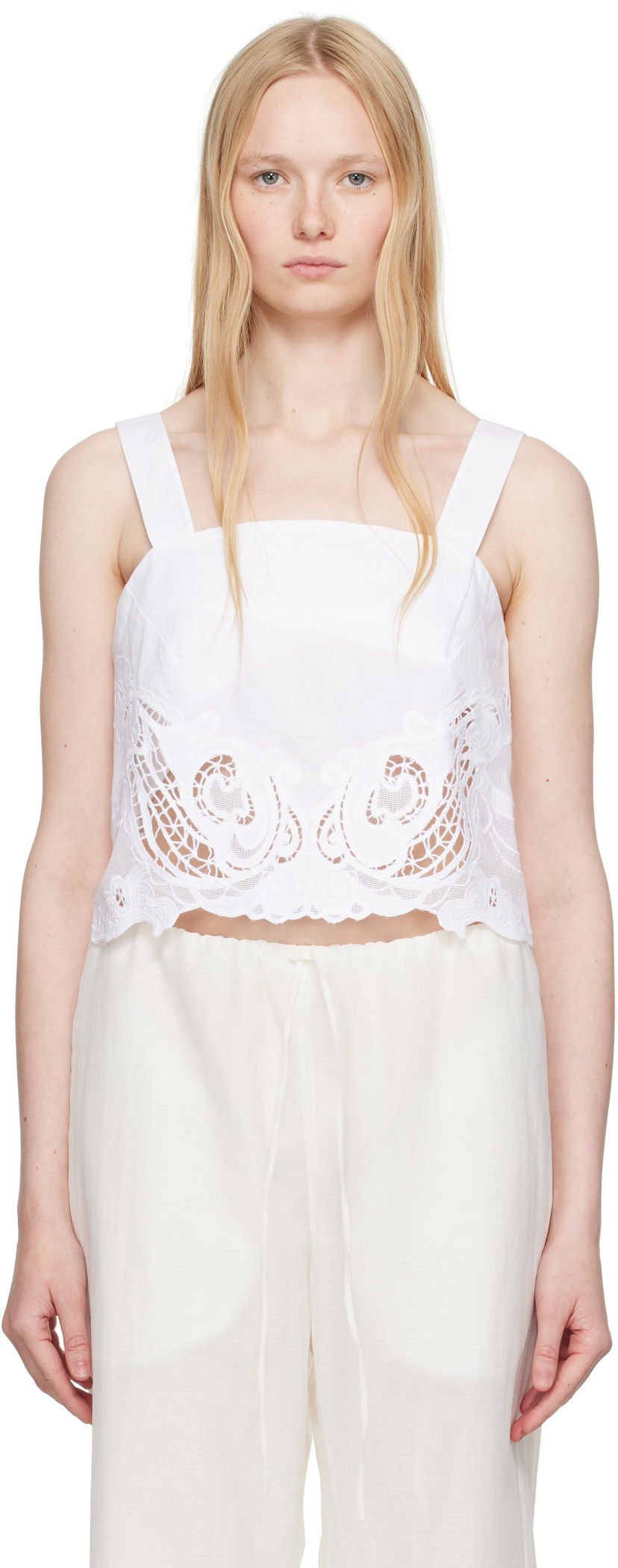 Crop top rag & bone Rag & Bone Clem Lace-Trim Poplin Tank Top Bijela | WAW25SA036LA36
