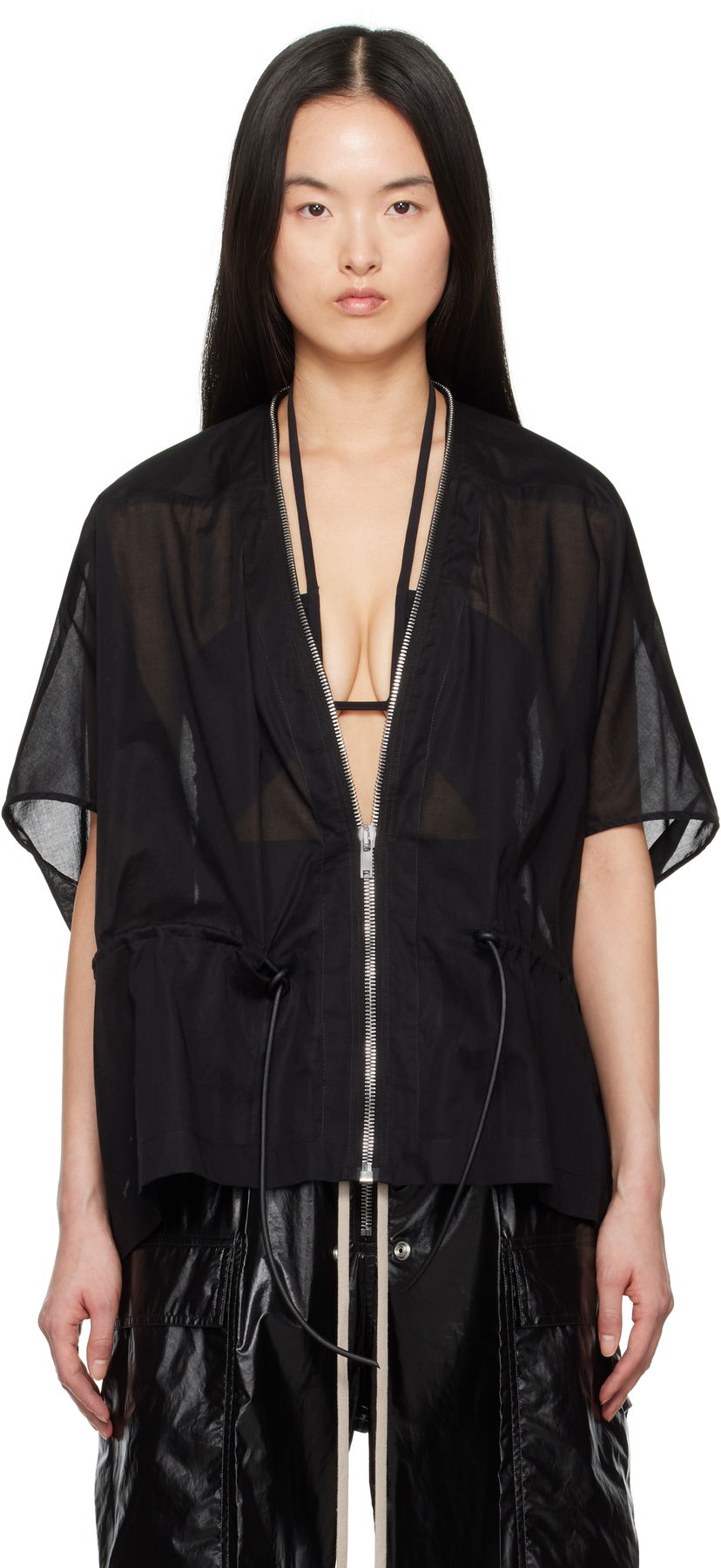 Košulja Rick Owens Rick Owens Hollywood Sail Sheer Zip Jacket Crna | RP01E7733 CV