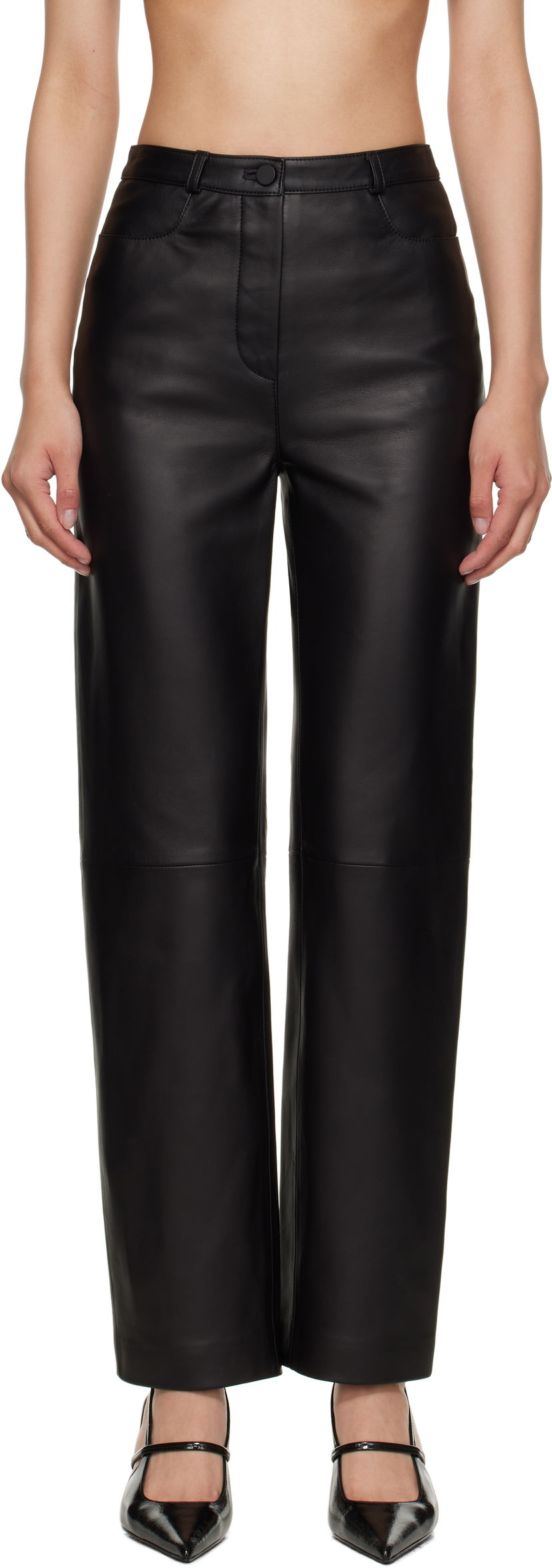 Hlače Loulou de Saison Cobe Paneled Straight-Leg Leather Pants Crna | COBE