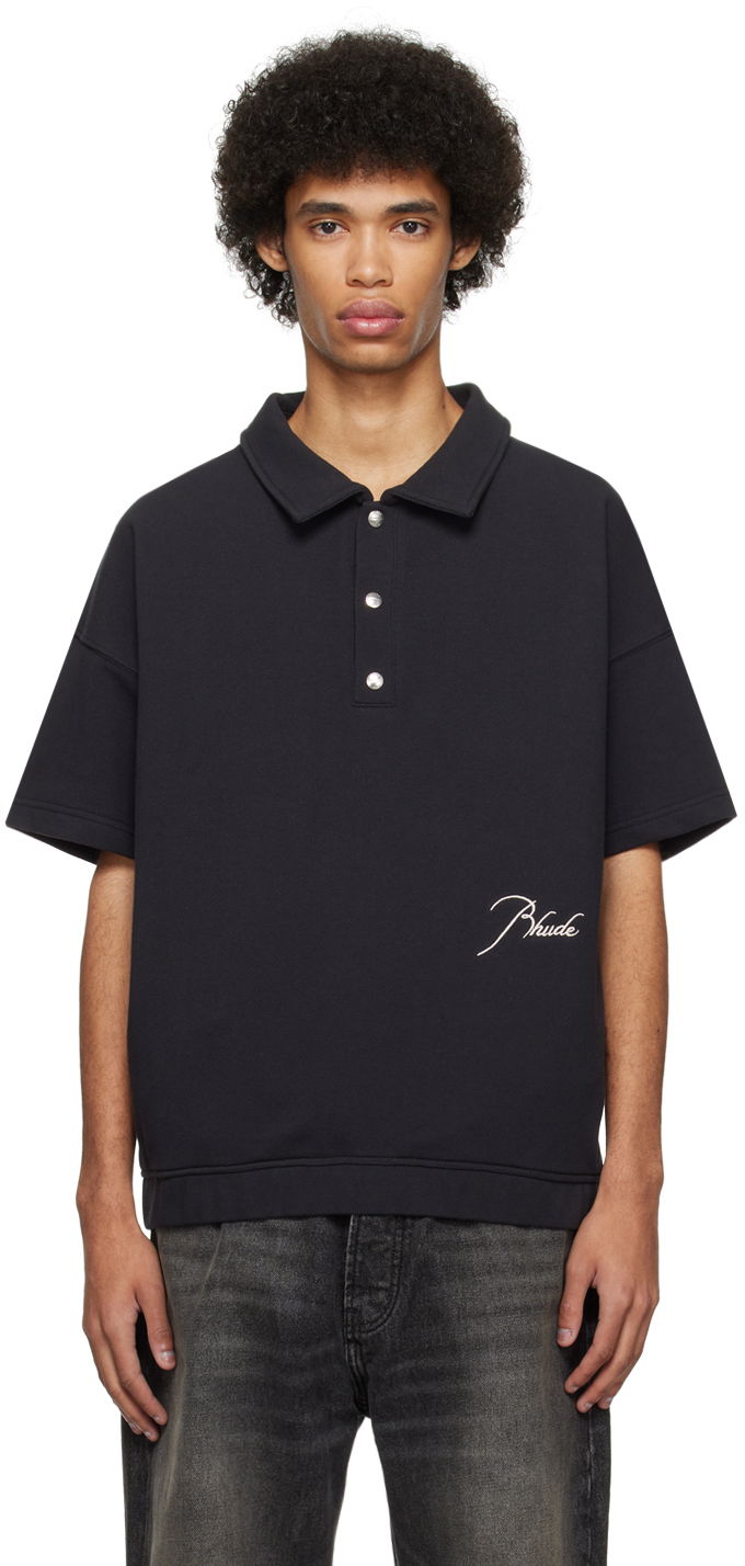 Polo majica Rhude Embroidered Polo Crna | RHPS24SH15320372