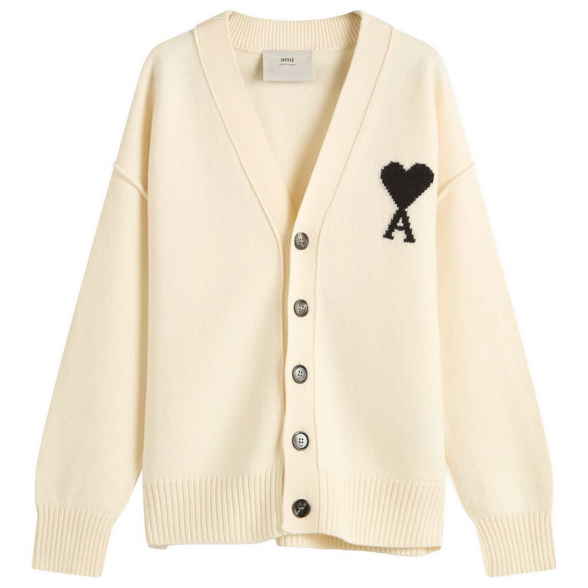 Džemper AMI AMI Paris Men's Felted Merino Wool ADC Cardigan, Size Large Bijela | H25UKC367-018-151H25