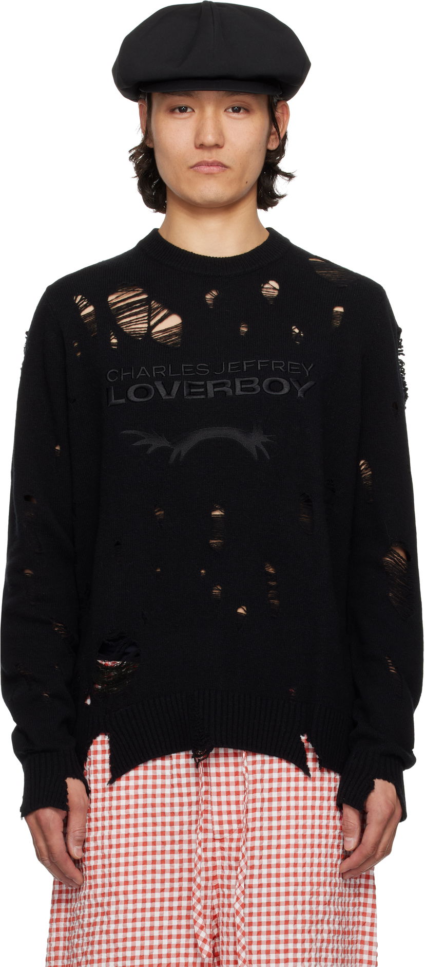 Džemper Charles Jeffrey Loverboy Charles Jeffrey LOVERBOY Distressed Logo Knit Sweater Crna | 54090401