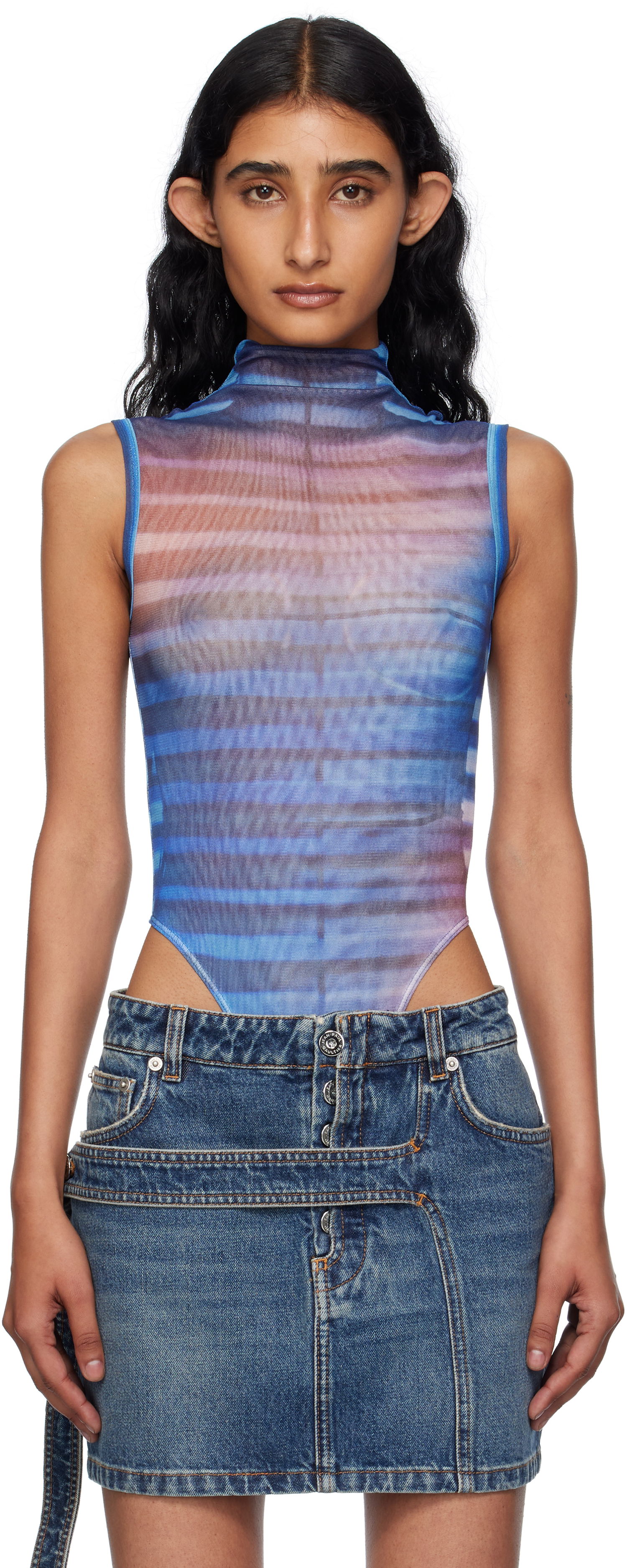 Body Jean Paul Gaultier Jean Paul Gaultier High Neck Printed Bodysuit Plava | 25/03-W-TO331-M005P-565034, 0