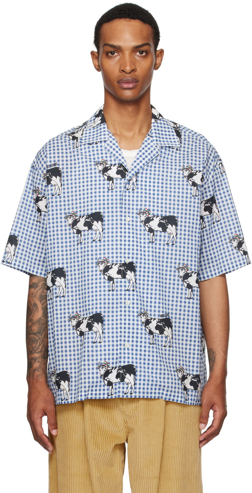 Košulja Moschino Moschino Archive Cow Gingham Print Shirt Plava | 252ZZV021352541293