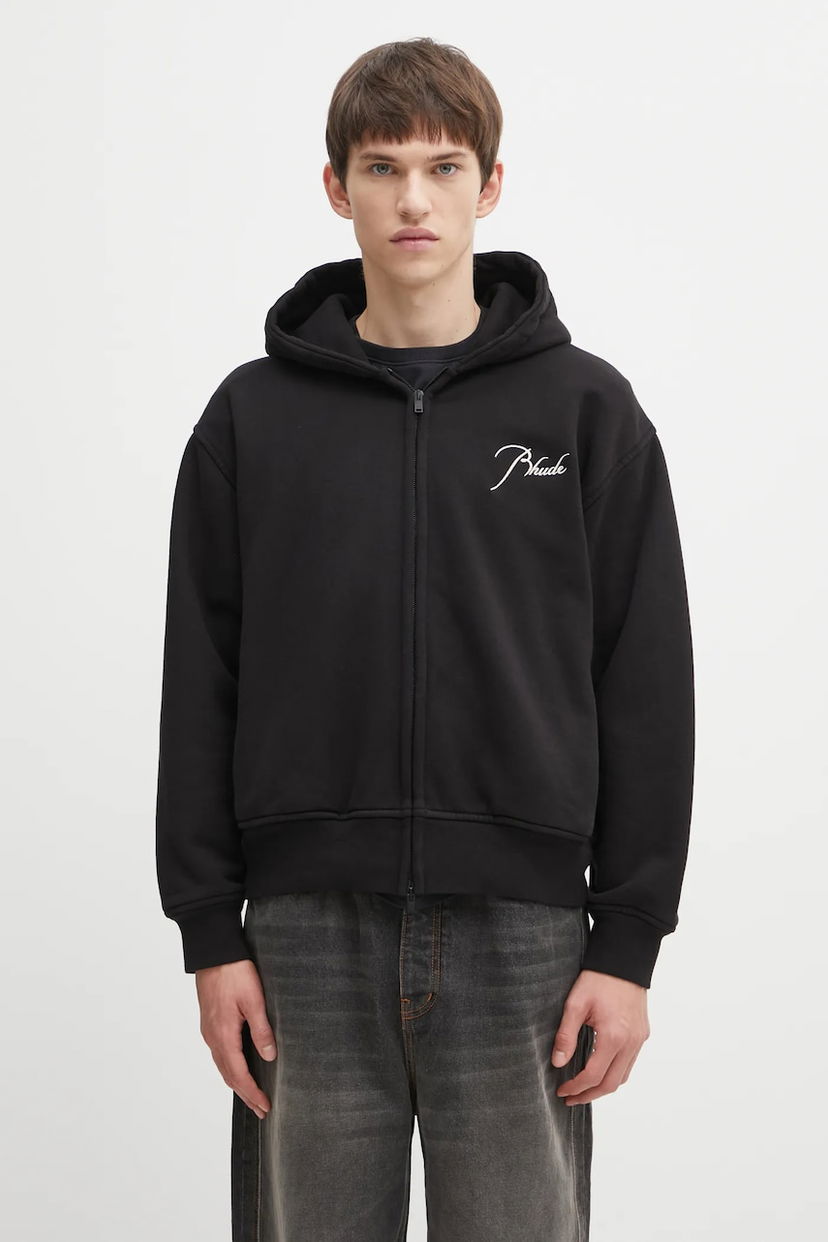 Dukserice Rhude RHUDE Classique Zip-Up Hooded Hoodie with Embroidered Logo Crna | RHFW25HO05012