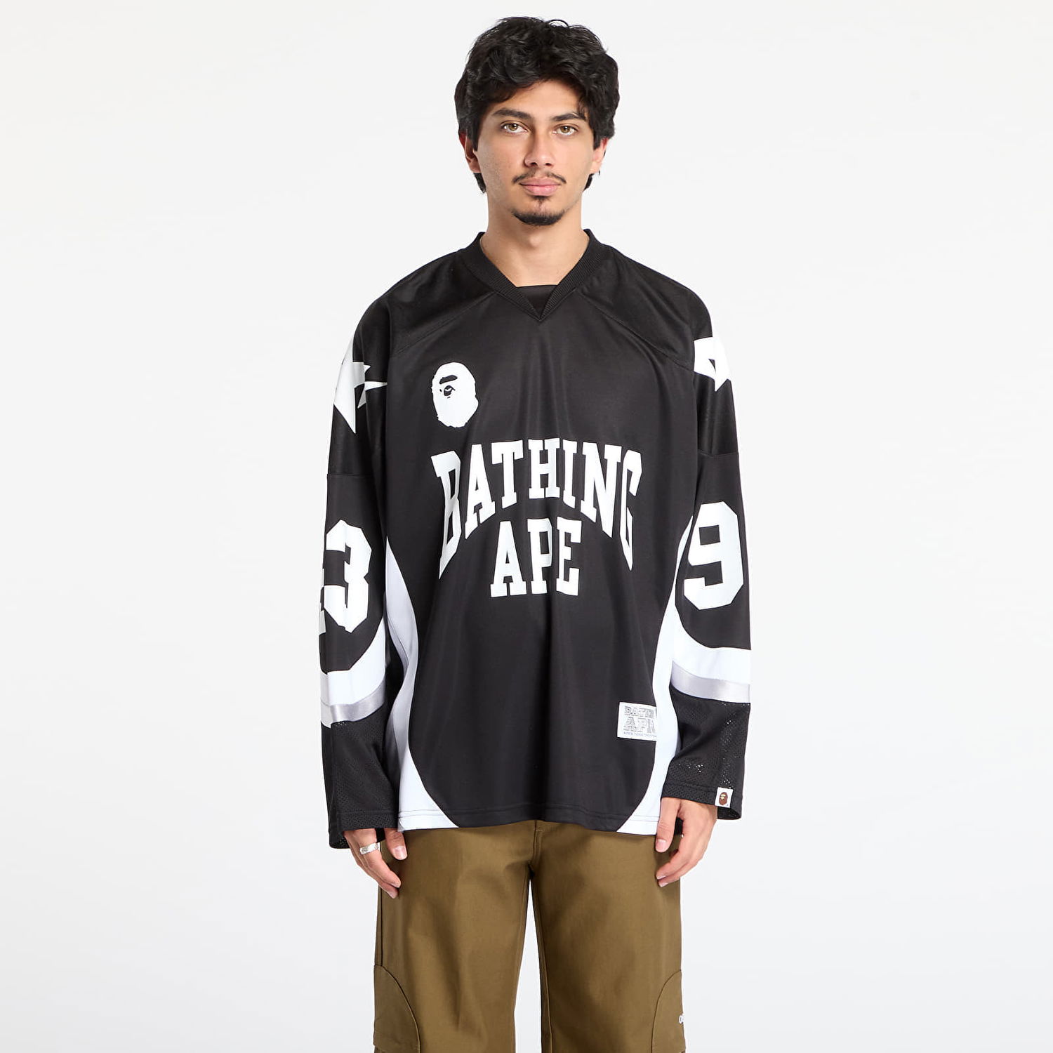 Dres BAPE Line Camo Jacquard Logo Relaxed Fit Ice Hockey Jersey Crna | 001LTL801313MBLK, 0