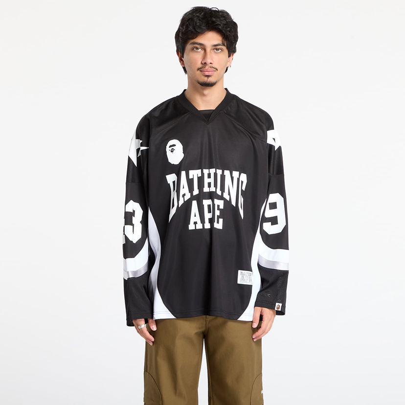 Dres BAPE Line Camo Jacquard Logo Relaxed Fit Ice Hockey Jersey Crna | 001LTL801313MBLK