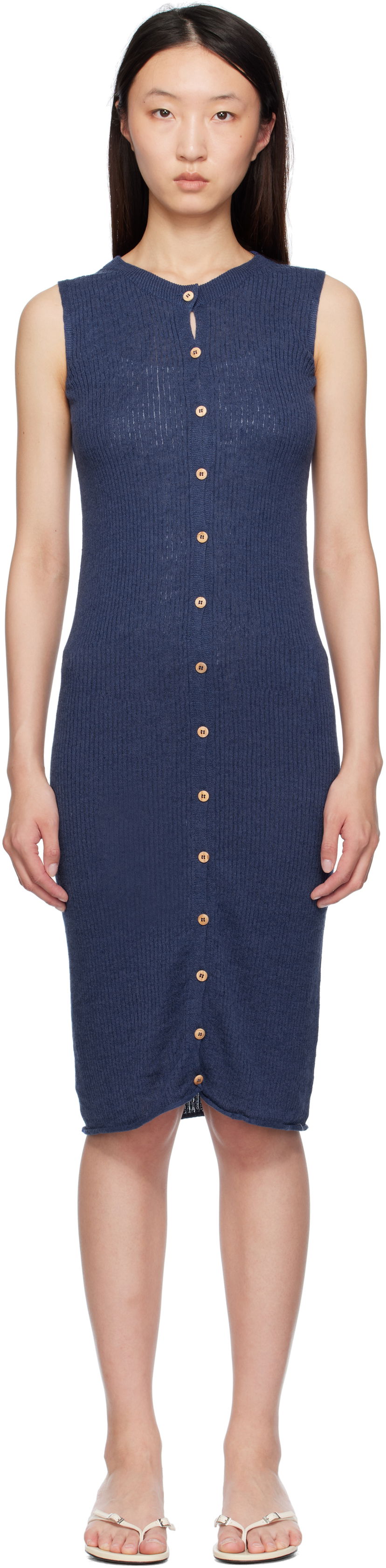 Haljina Baserange Baserange Sleeveless Button-Front Midi Dress Plava | DRDR-LI-SU25