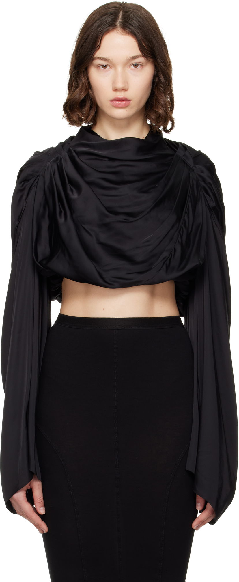Crop top Rick Owens Rick Owens Hollywood Claudette Draped Crop Top Crna | RO01E7264 SCH