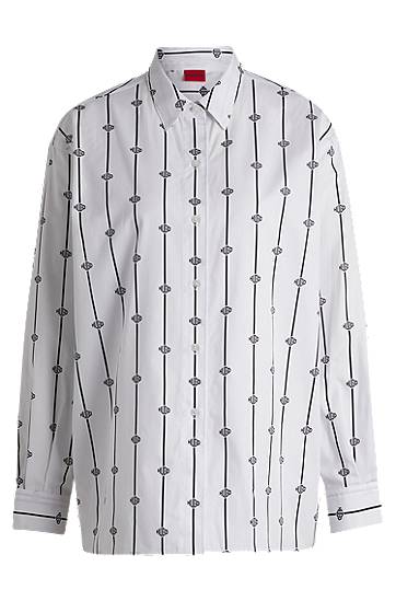 Košulja BOSS Oversized Logo-Stripe Cotton Poplin Blouse Bijela | 50538451