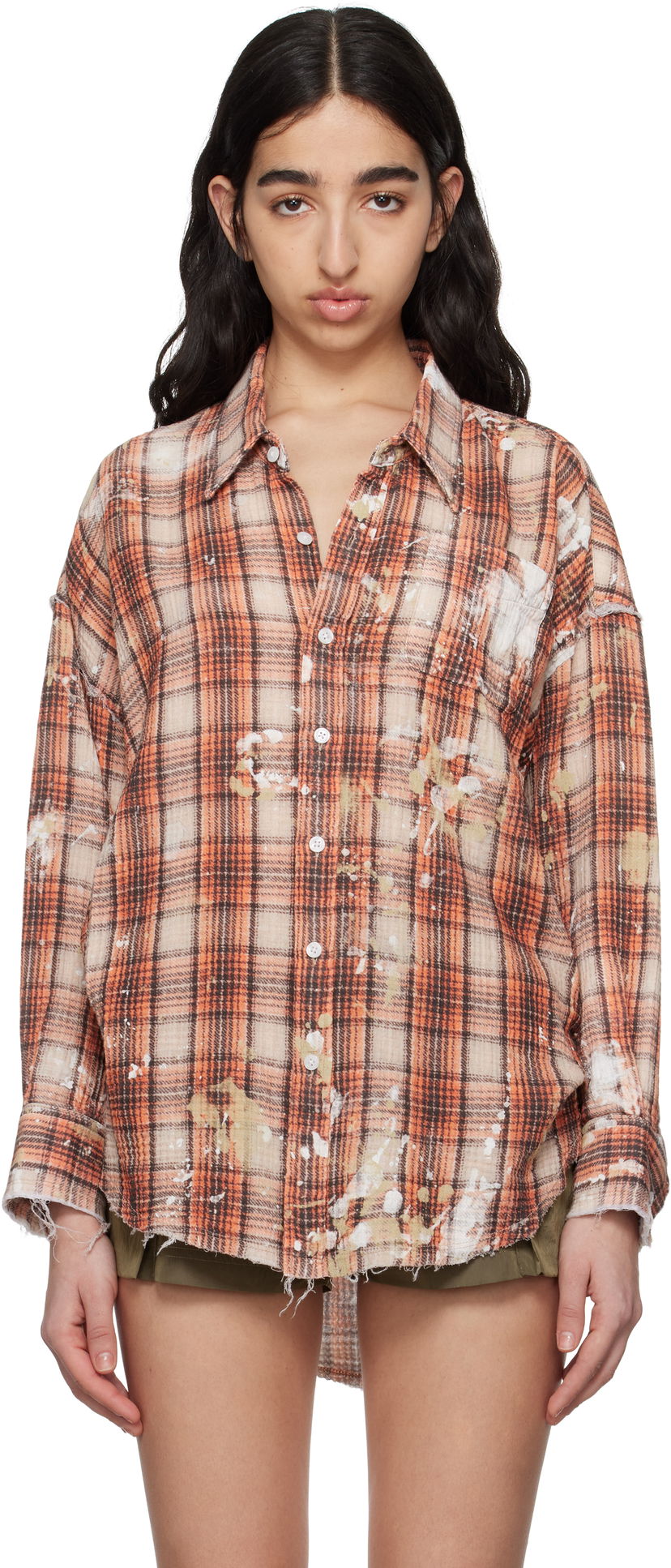 Košulja R13 R13 Shredded Seam Drop Neck Shirt Narančasta | R13WR075-R472B