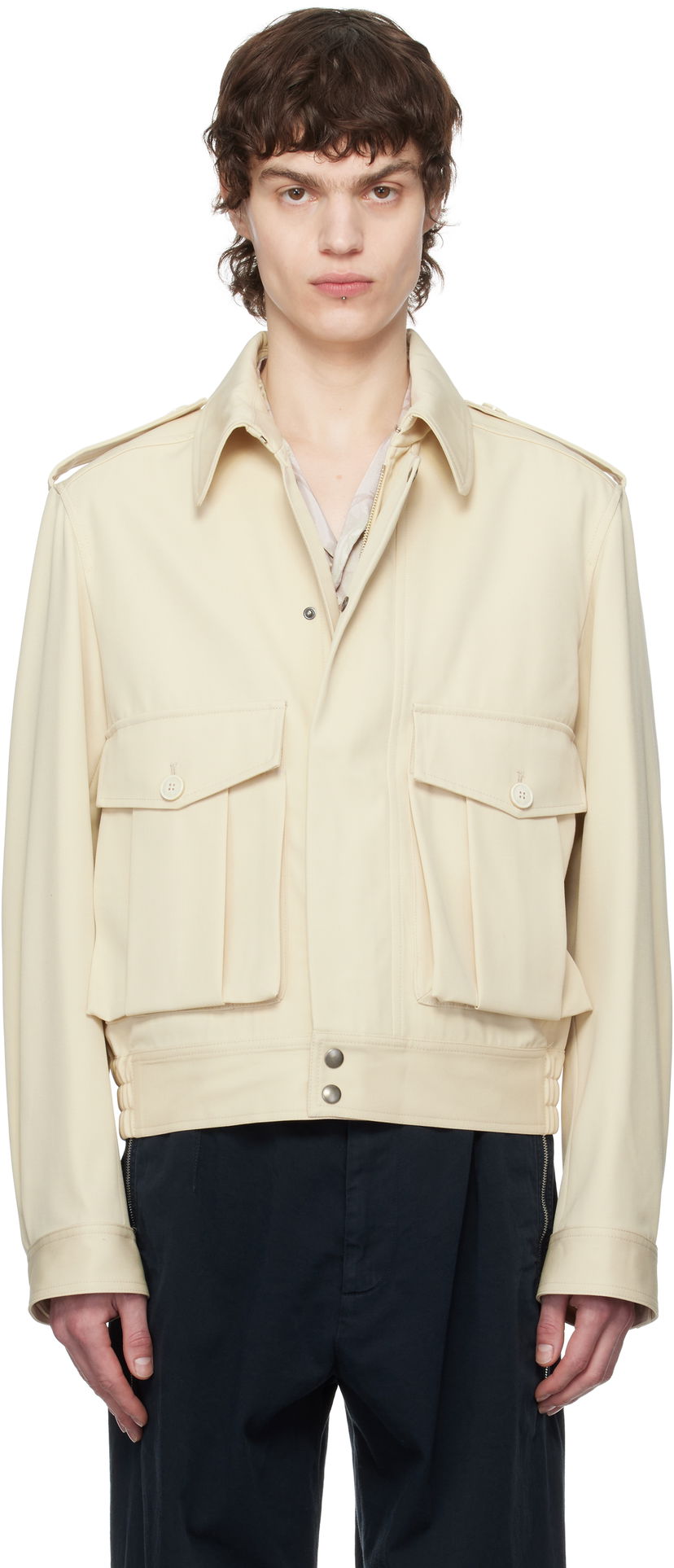 Bomber jakna Dries Van Noten Dries Van Noten Wool Gabardine Jacket Bež | 251-020510-1176