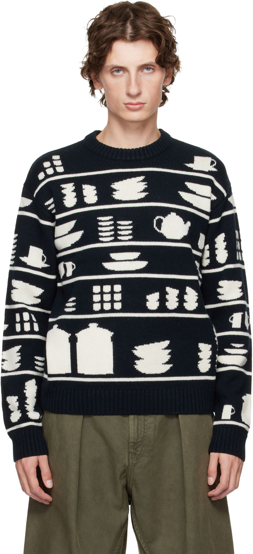 Džemper JW Anderson Crockery Jacquard Sweater Tamnoplava | KW1431-YN0379